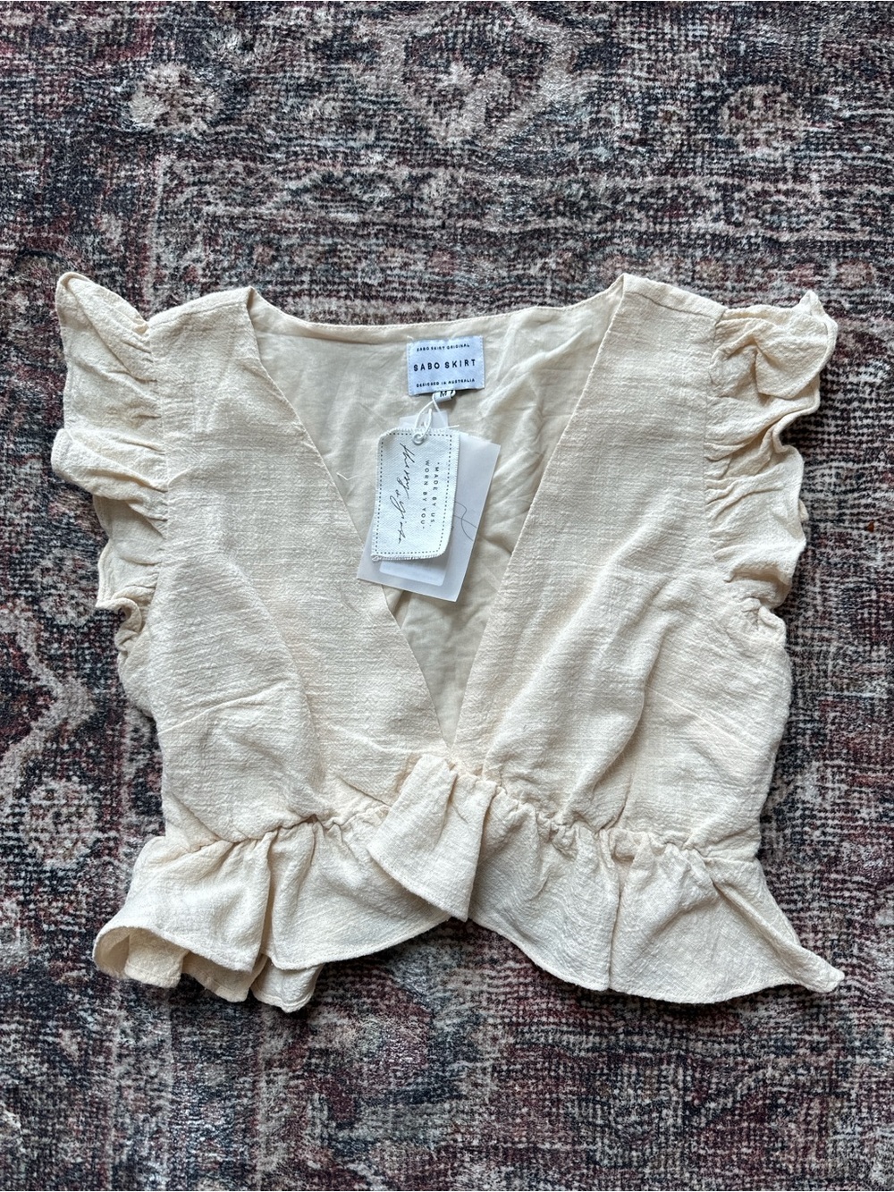 NWT SABO Skirt Linen Crop Sleeveless Top Size Medium Oatmeal Viral Trendy